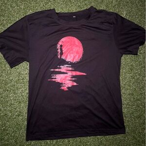 Black T-Shirt with Red Moon Graphic